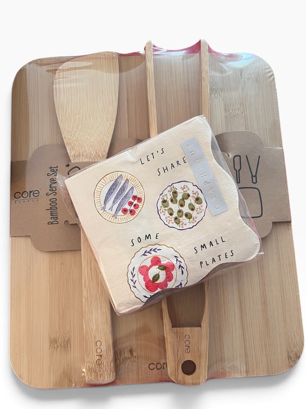Core Bamboo NWT 3 Piece Bamboo Set and NWT Package of 40 3-ply cocktail napkins